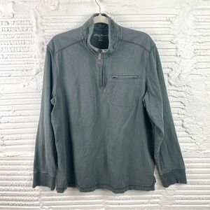 Eddie Bauer‎ Men's 100% Cotton 1/4 Zip Pullover Shirt Side Slits Gray Size Large